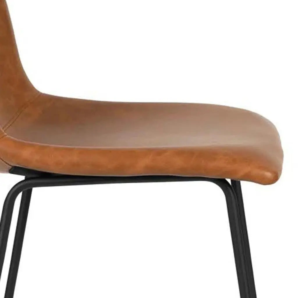 Set of Two 26" Brown and Black Faux Leather and Aluminum Counter Height Bar Chairs Homeroots Living Room