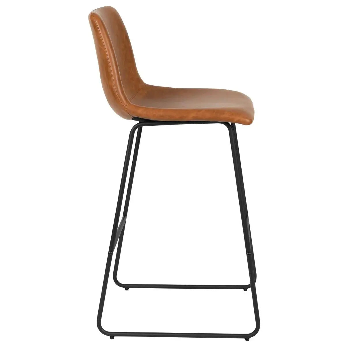 Set of Two 26" Brown and Black Faux Leather and Aluminum Counter Height Bar Chairs Homeroots Living Room