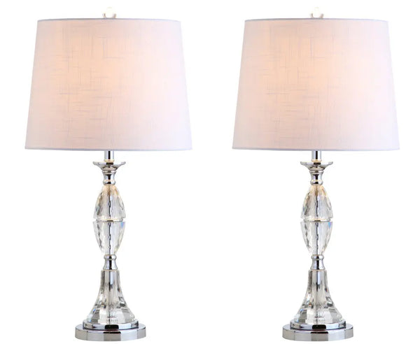 Set of Two 26" Clear And Silver Novelty Table Lamps With Drum Shades Homeroots Lighting