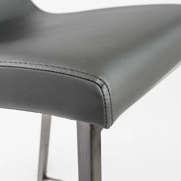 Set of Two 26" Gray And Silver Faux Leather And Steel Low Back Counter Height Bar Chairs Homeroots Living Room