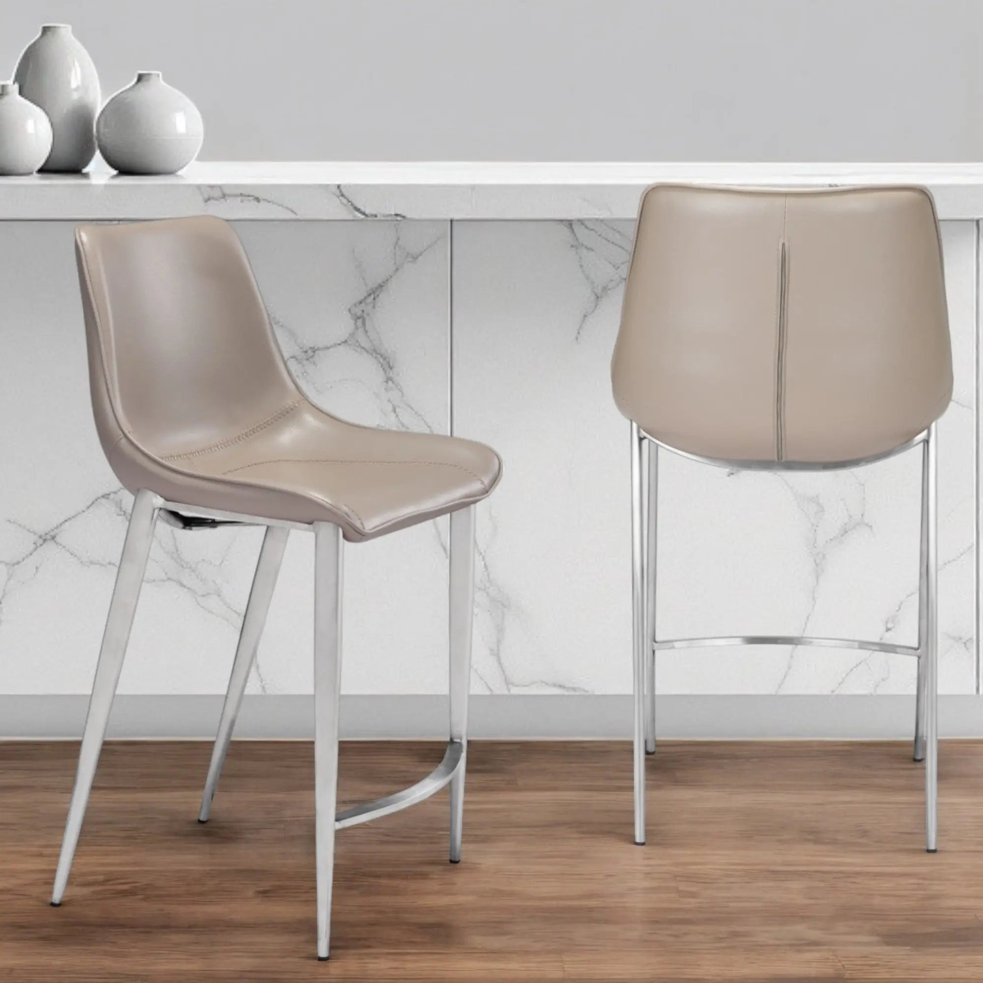 Set of Two 26" Gray And Silver Steel Low Back Counter Height Bar Chairs Homeroots Living Room
