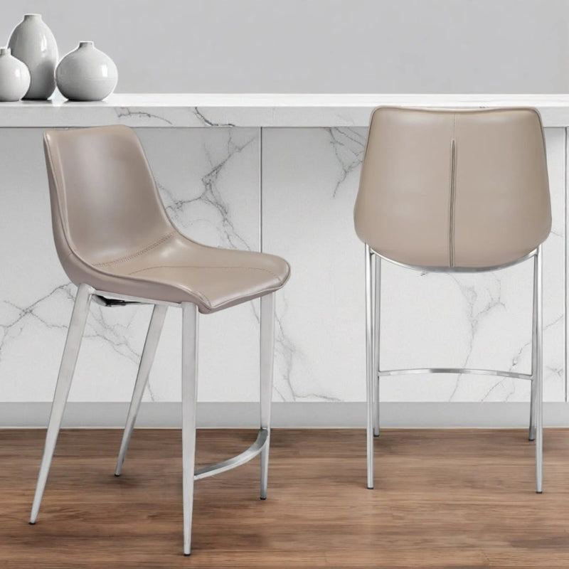 Set of Two 26" Gray And Silver Steel Low Back Counter Height Bar Chairs Homeroots Living Room