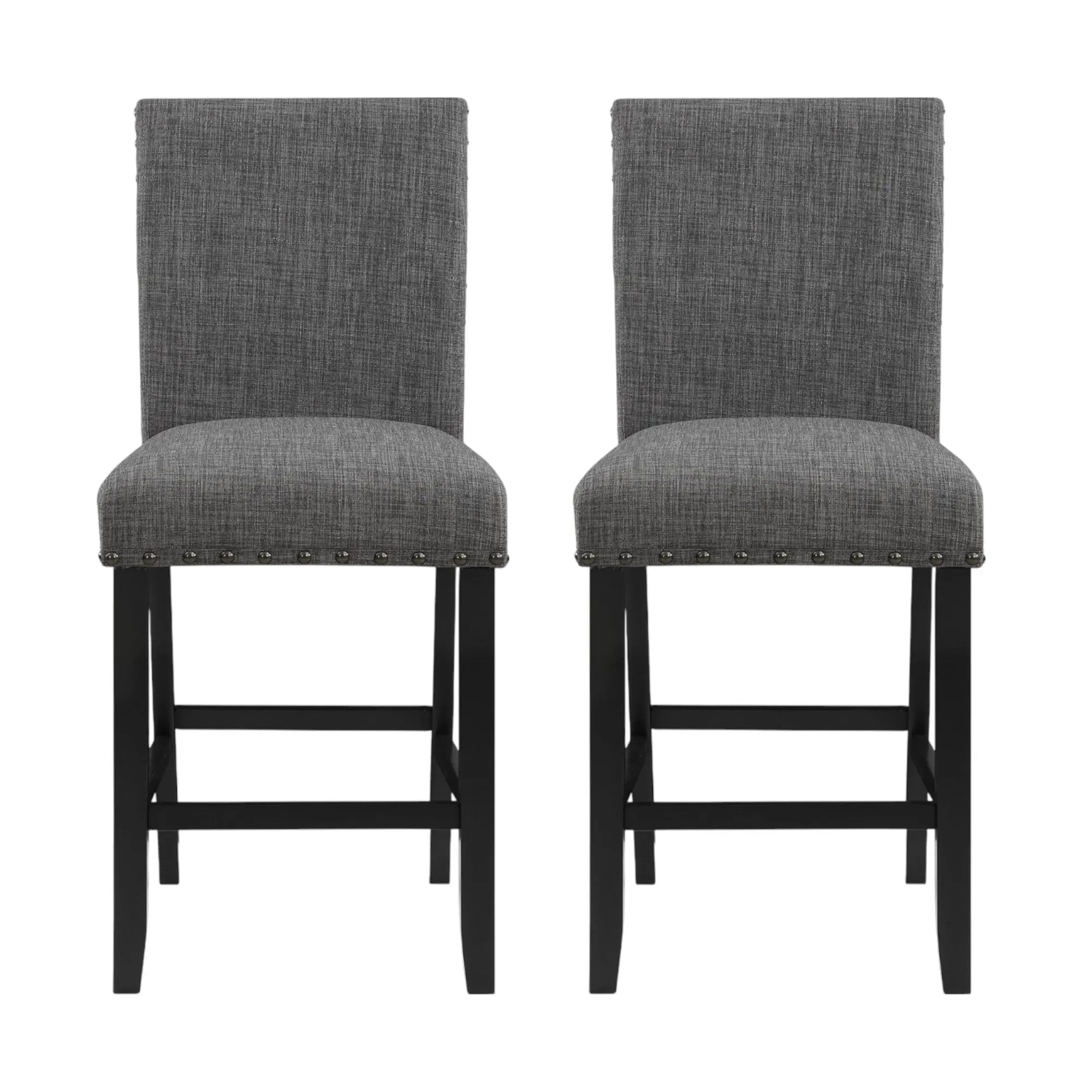 Set of Two 26" Gray and Black Wood and Fabric Counter Height Bar Chairs Homeroots Living Room