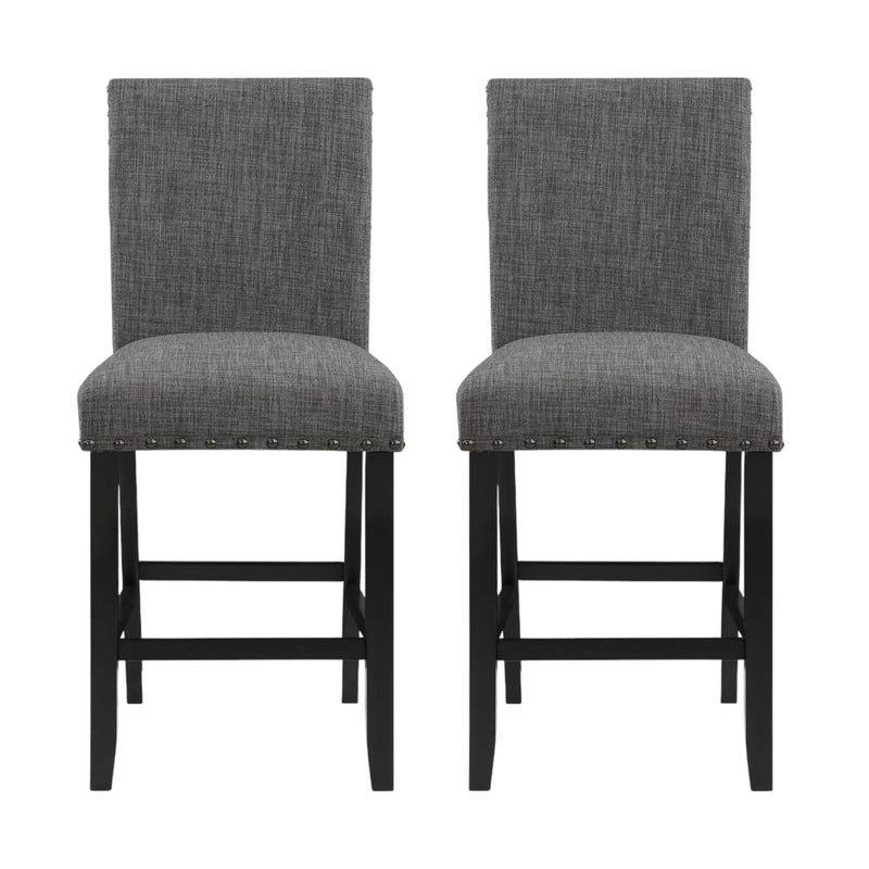Set of Two 26" Gray and Black Wood and Fabric Counter Height Bar Chairs Homeroots Living Room