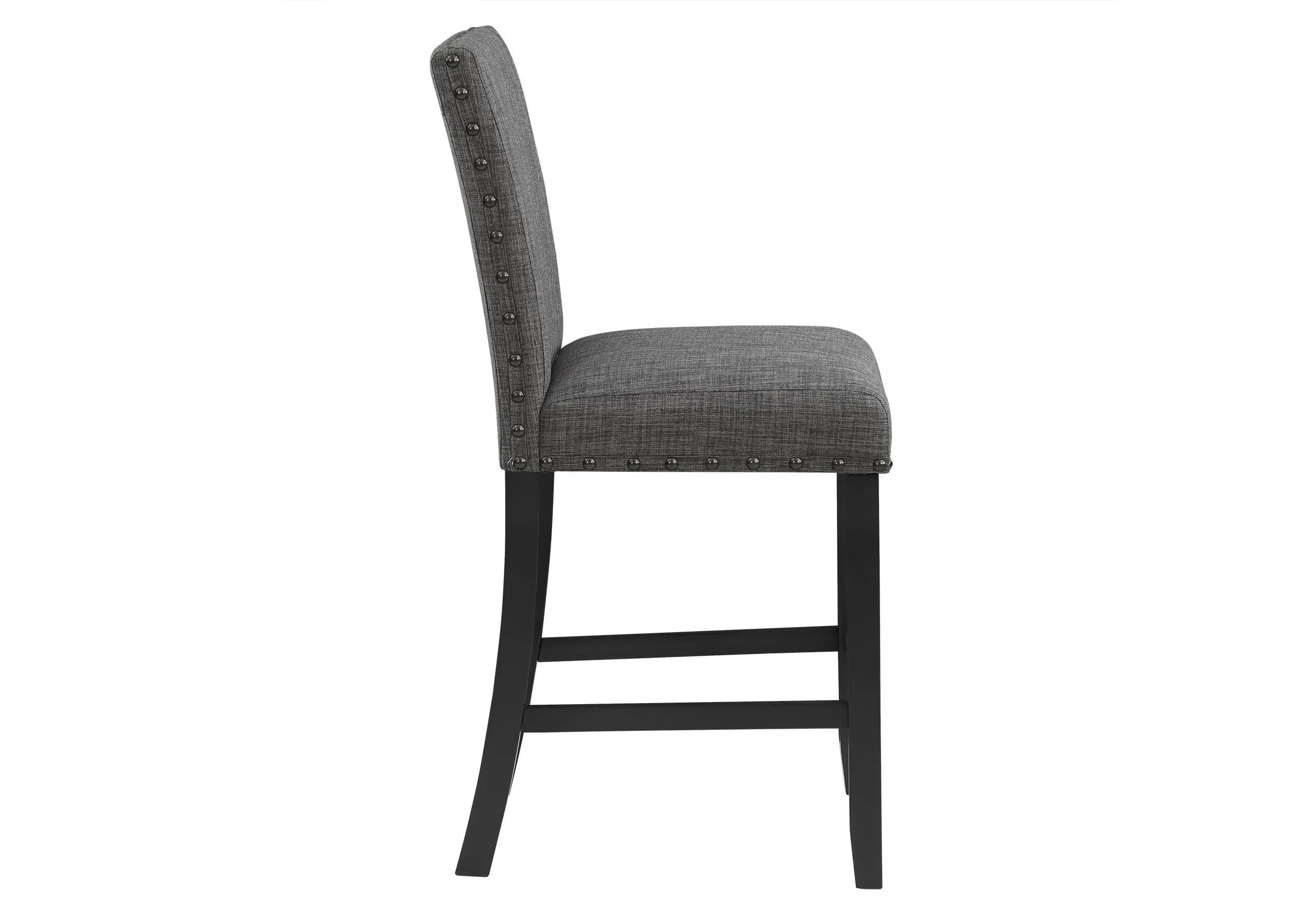 Set of Two 26" Gray and Black Wood and Fabric Counter Height Bar Chairs Homeroots Living Room