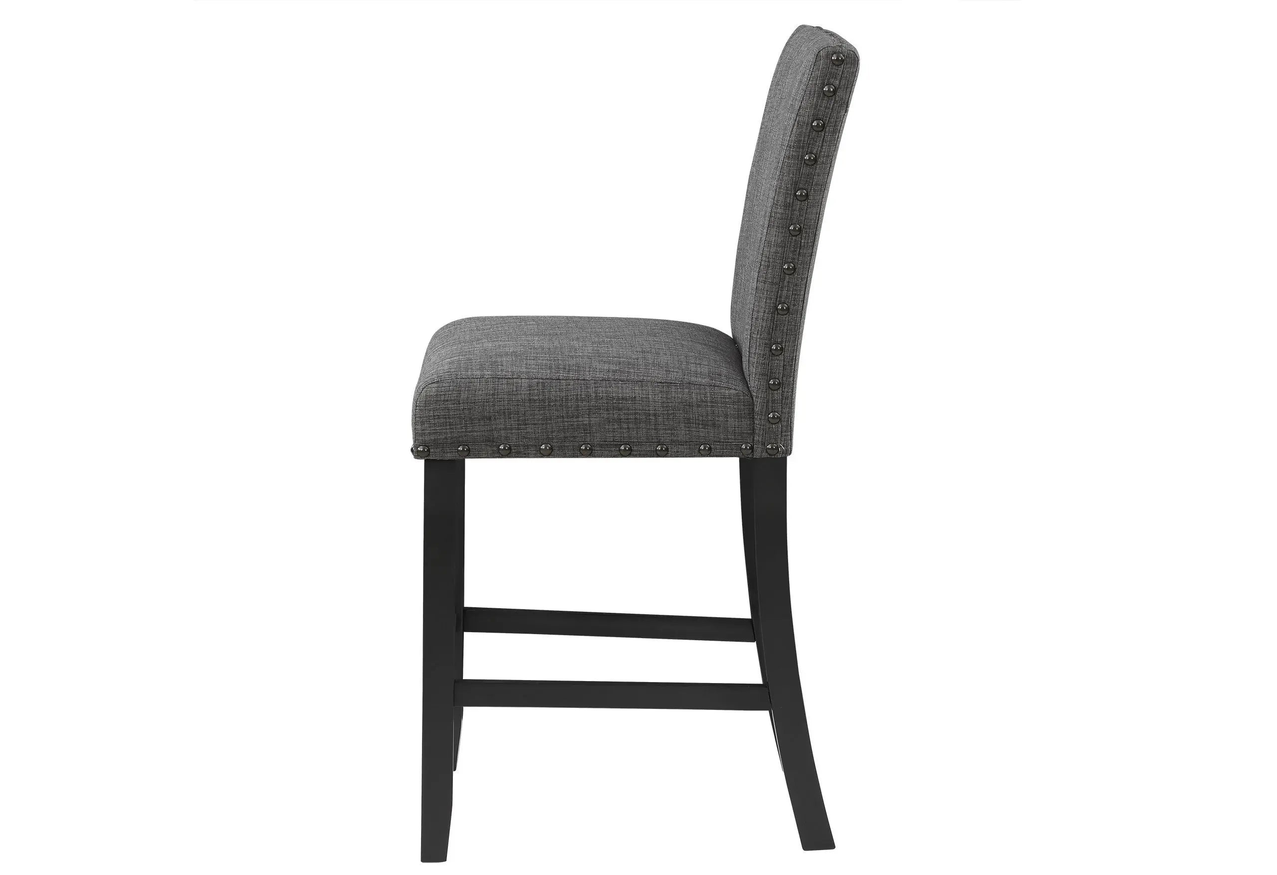 Set of Two 26" Gray and Black Wood and Fabric Counter Height Bar Chairs Homeroots Living Room