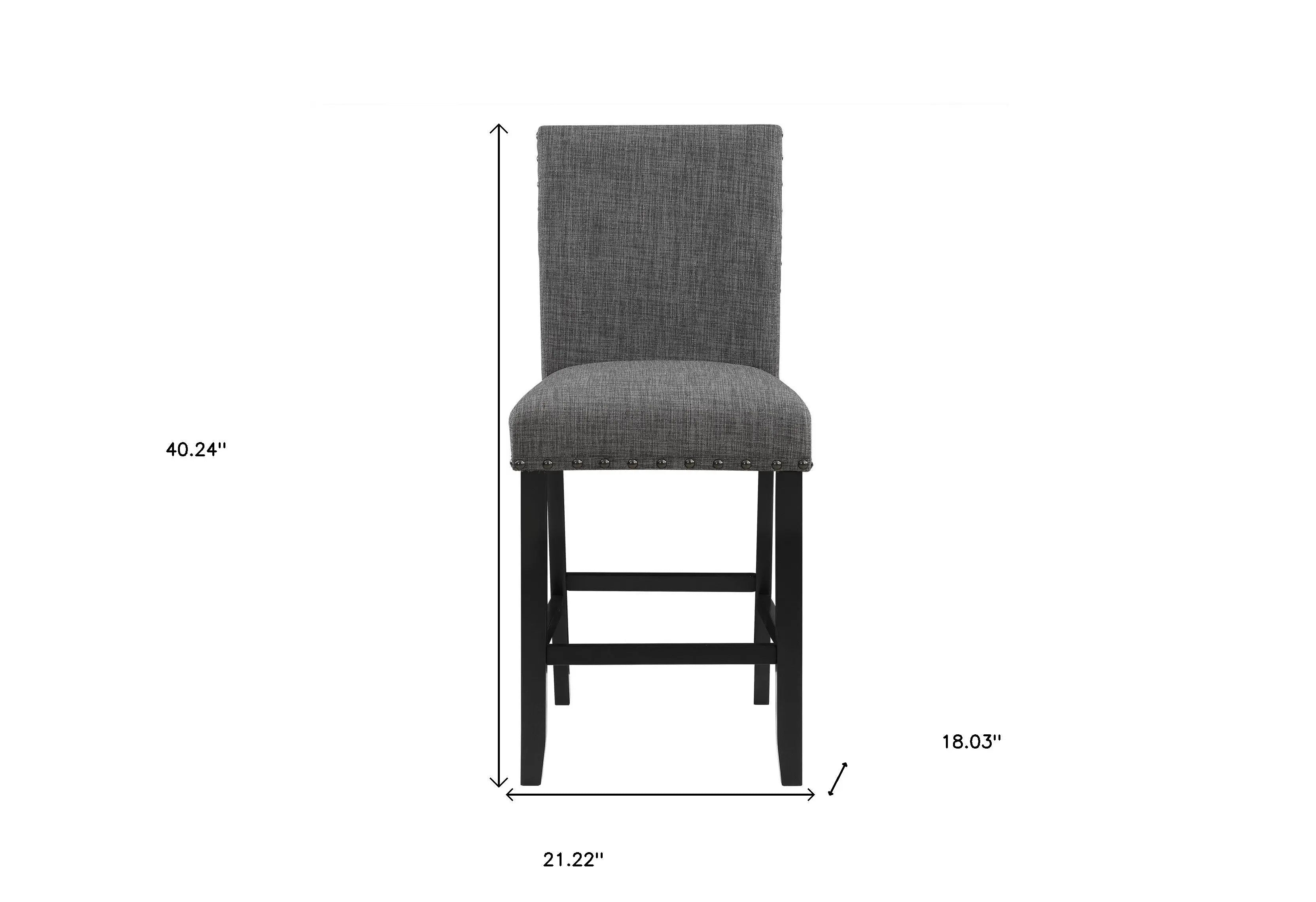 Set of Two 26" Gray and Black Wood and Fabric Counter Height Bar Chairs Homeroots Living Room