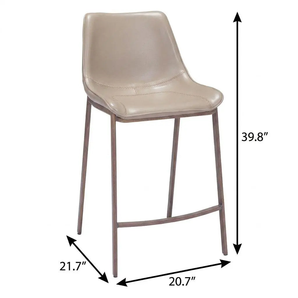 Set of Two 26" Gray and Brown Faux Leather and Steel Low Back Counter Height Bar Chairs Homeroots Living Room