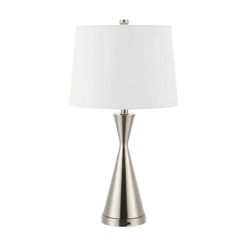 Set of Two 26" Nickel Novelty Table Lamps With Empire Shades Homeroots Lighting