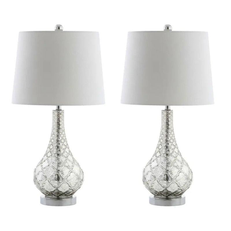 Set of Two 26" Silver Novelty Table Lamps With Drum Shades Homeroots Lighting