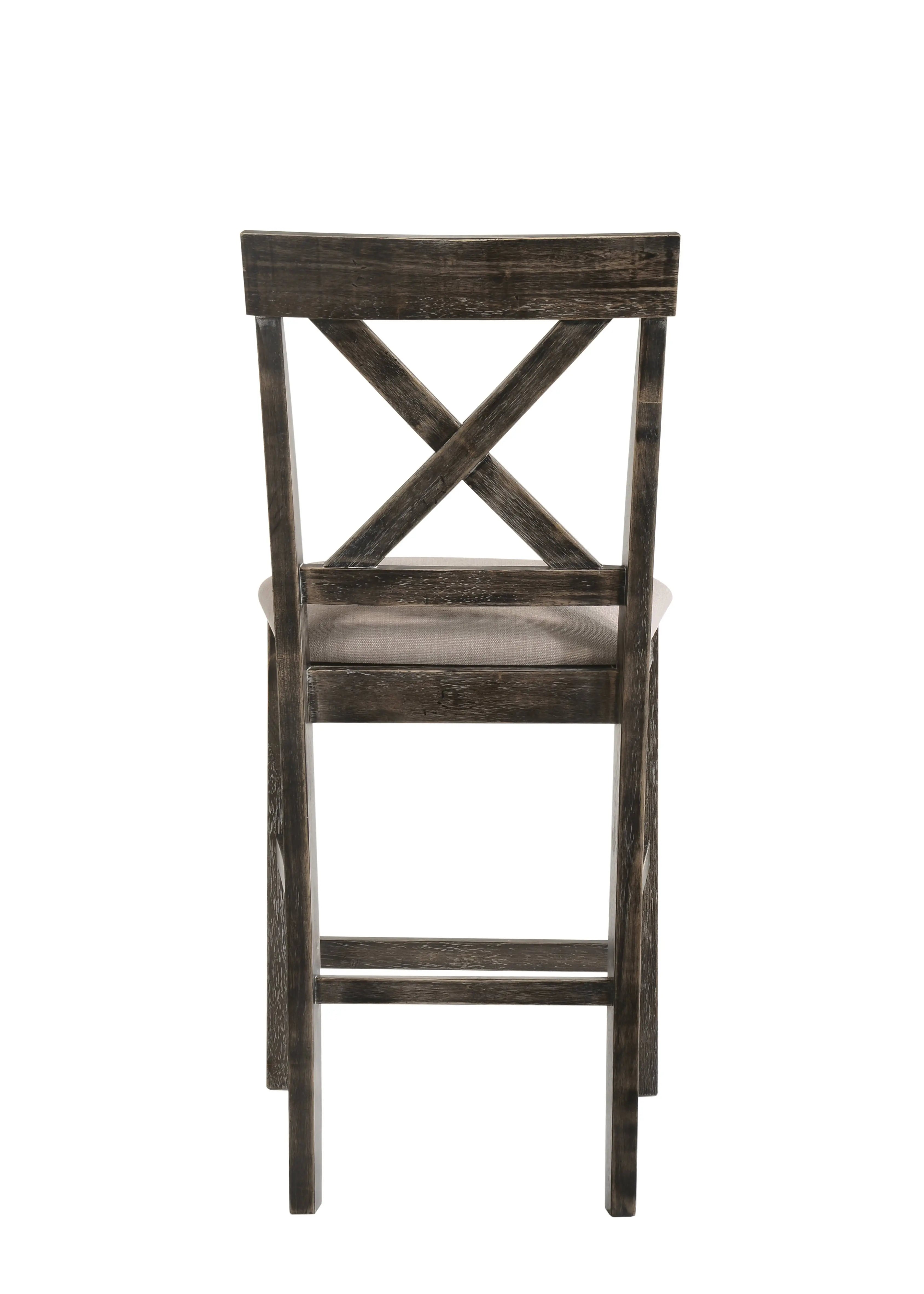 Set of Two 26" Tan and Dark Gray Linen and Solid Wood Counter Height Bar Chairs Homeroots Living Room