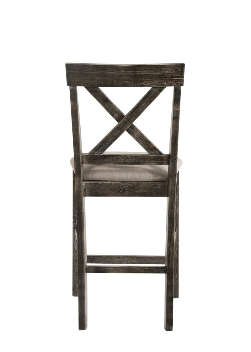 Set of Two 26" Tan and Dark Gray Linen and Solid Wood Counter Height Bar Chairs Homeroots Living Room