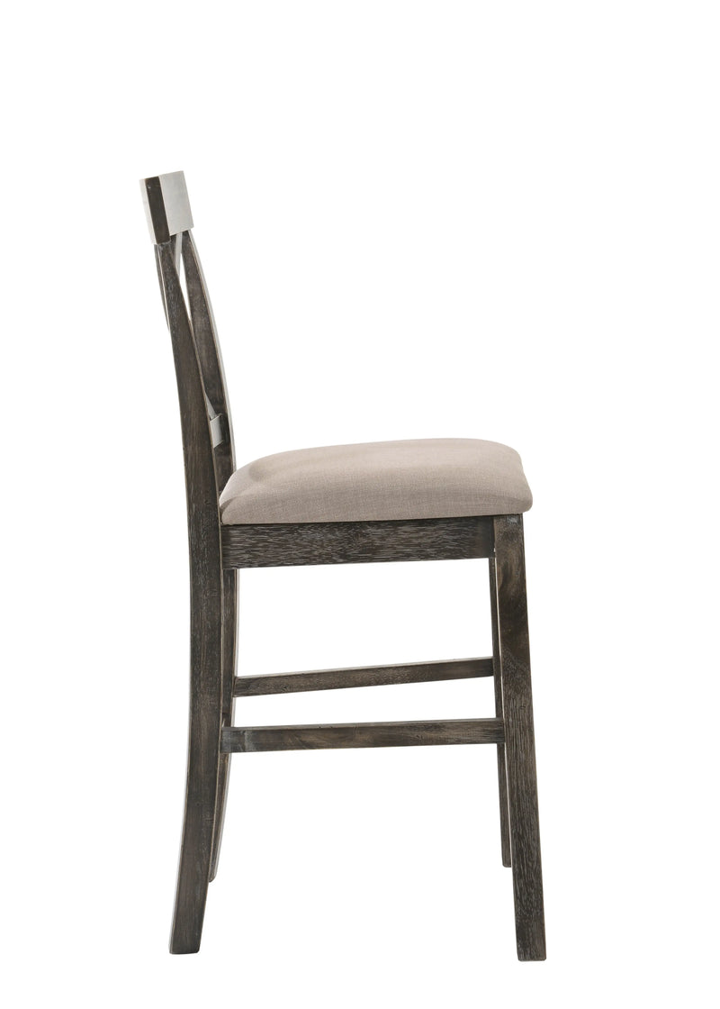 Set of Two 26" Tan and Dark Gray Linen and Solid Wood Counter Height Bar Chairs Homeroots Living Room