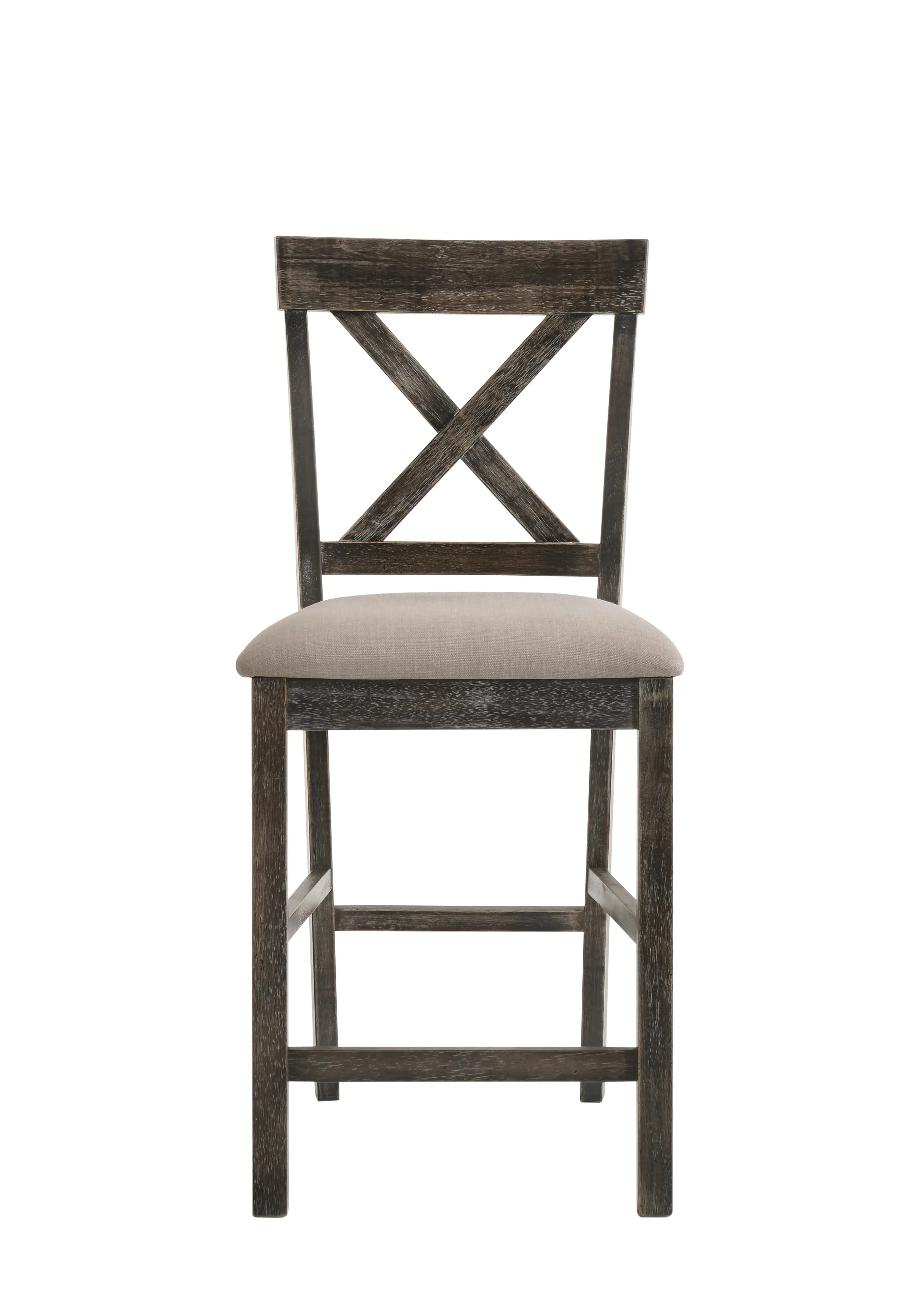 Set of Two 26" Tan and Dark Gray Linen and Solid Wood Counter Height Bar Chairs Homeroots Living Room