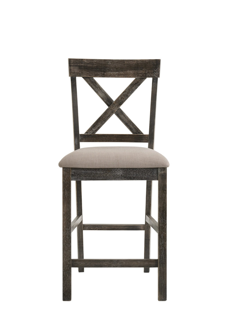 Set of Two 26" Tan and Dark Gray Linen and Solid Wood Counter Height Bar Chairs Homeroots Living Room