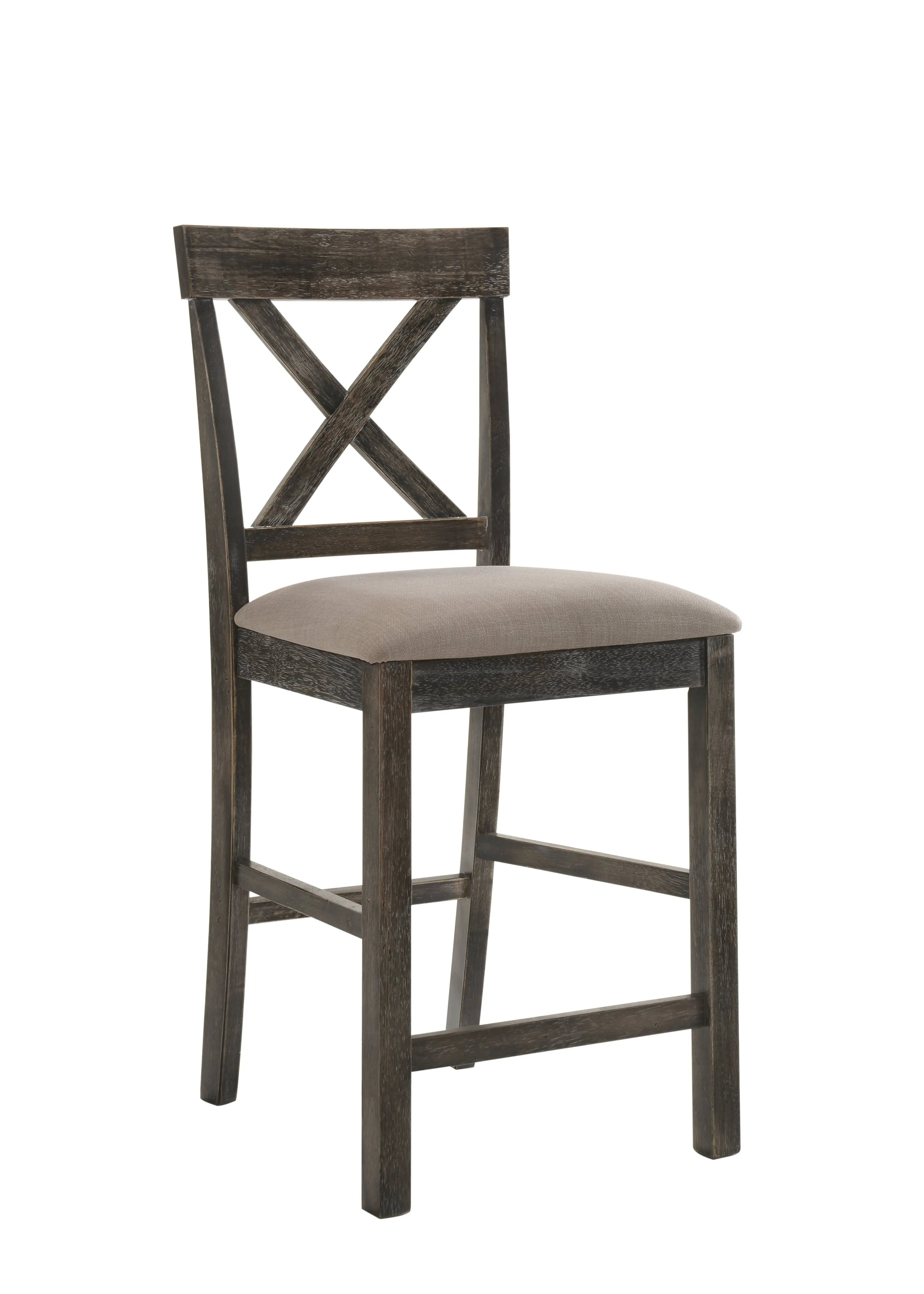 Set of Two 26" Tan and Dark Gray Linen and Solid Wood Counter Height Bar Chairs Homeroots Living Room
