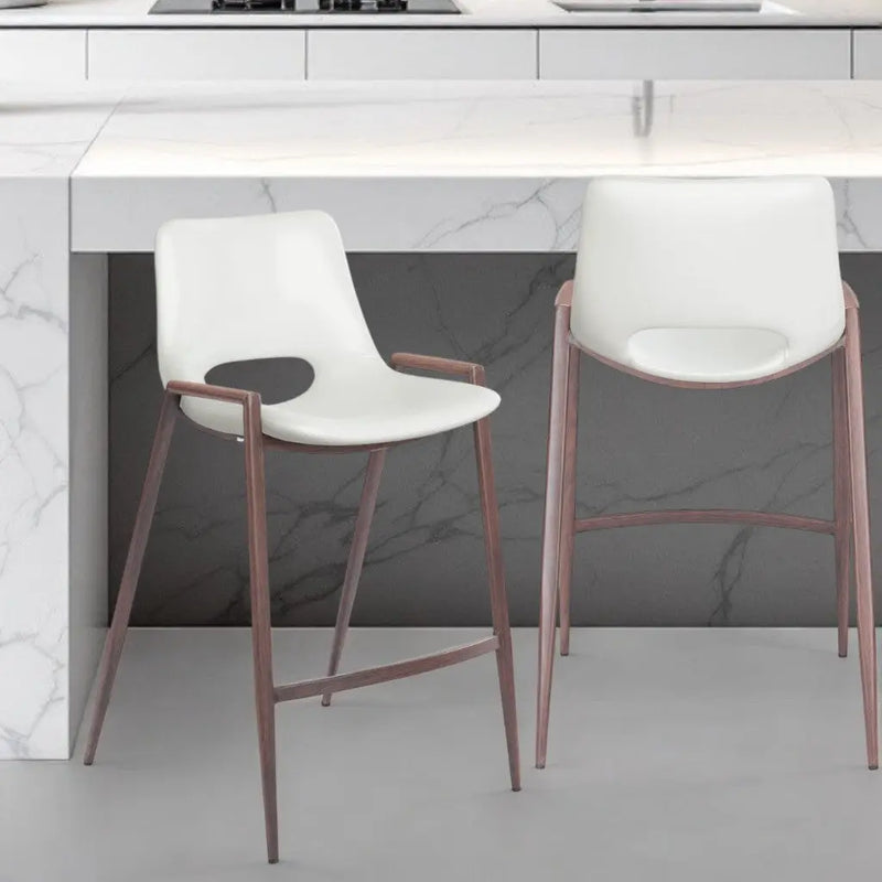 Set of Two 26" White And Brown Steel Low Back Counter Height Bar Chairs Homeroots Living Room