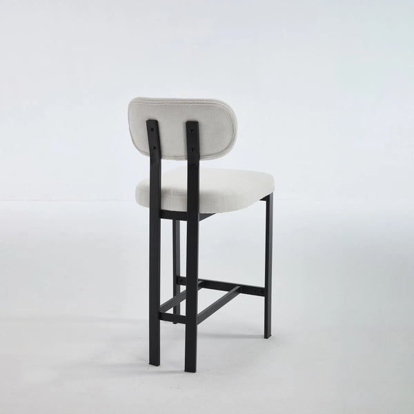 Set of Two 26" White and Black Fabric and Metal Counter Height Bar Chairs Homeroots Living Room