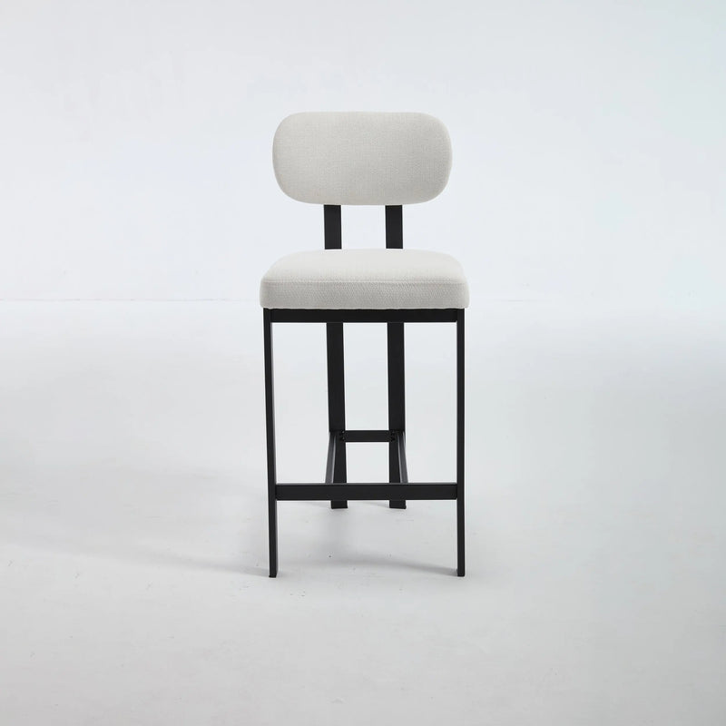 Set of Two 26" White and Black Fabric and Metal Counter Height Bar Chairs Homeroots Living Room