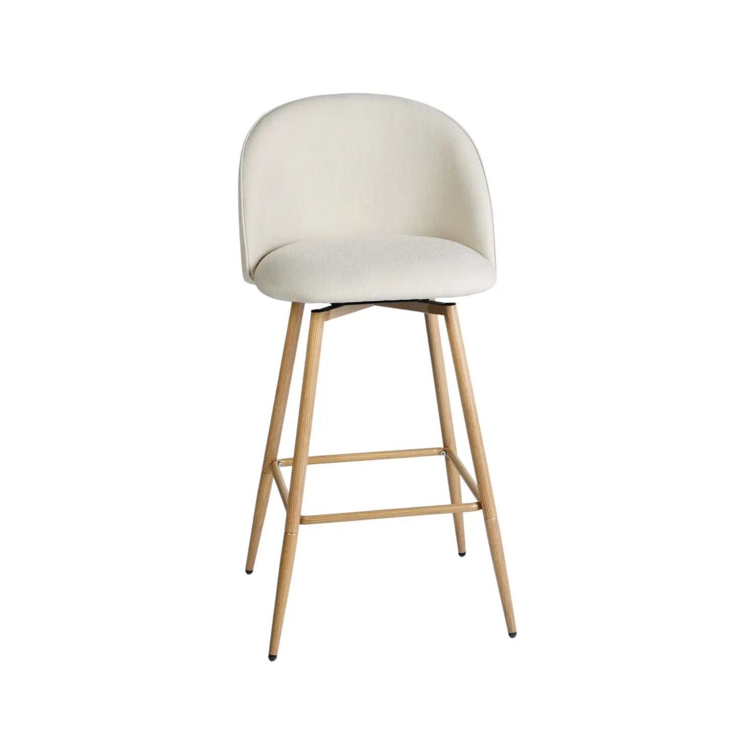 Set of Two 27" Beige and Oak Fabric and Metal Counter Height Swivel Bar Chairs Homeroots Living Room