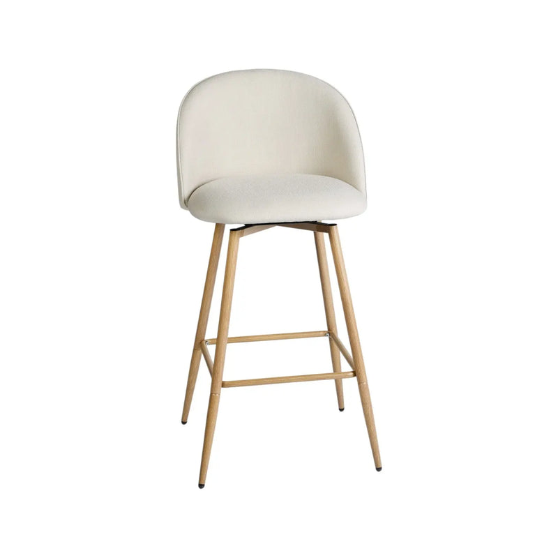 Set of Two 27" Beige and Oak Fabric and Metal Counter Height Swivel Bar Chairs Homeroots Living Room