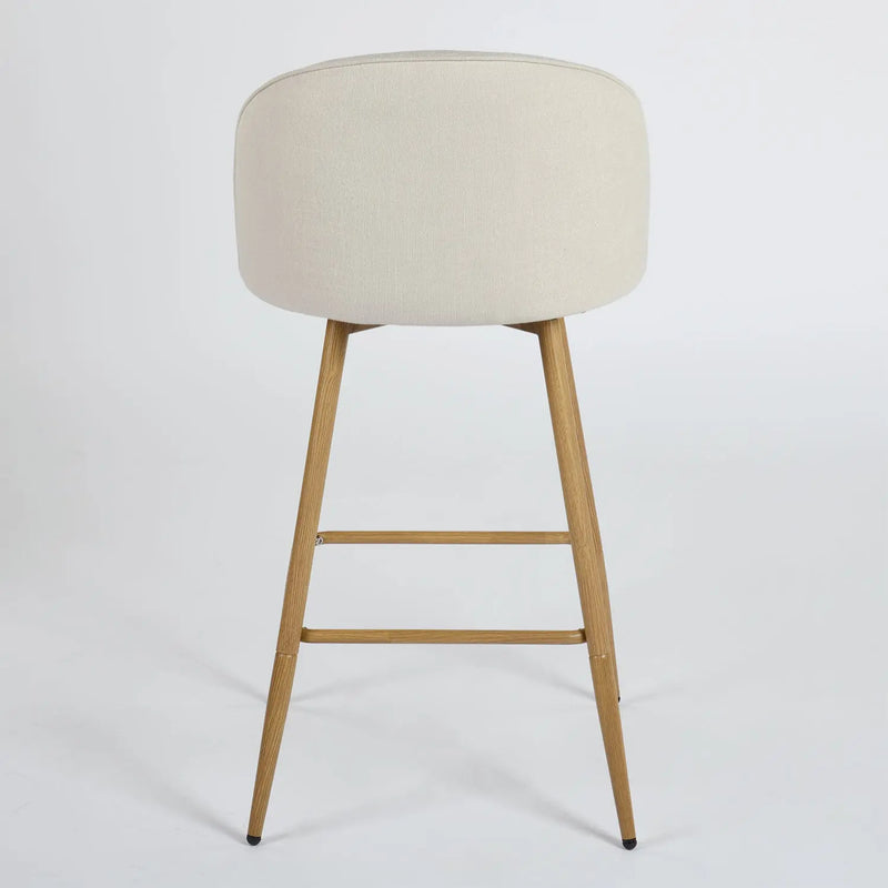 Set of Two 27" Beige and Oak Fabric and Metal Counter Height Swivel Bar Chairs Homeroots Living Room