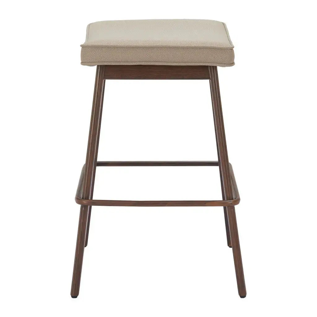 Set of Two 27" Beige and Walnut Faux Leather and Steel Backless Counter Height Bar Chairs Homeroots Living Room
