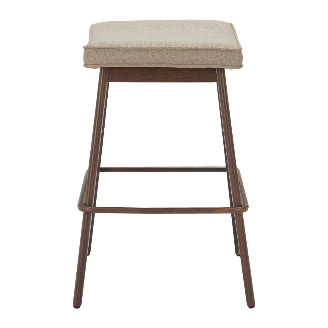 Set of Two 27" Beige and Walnut Faux Leather and Steel Backless Counter Height Bar Chairs Homeroots Living Room