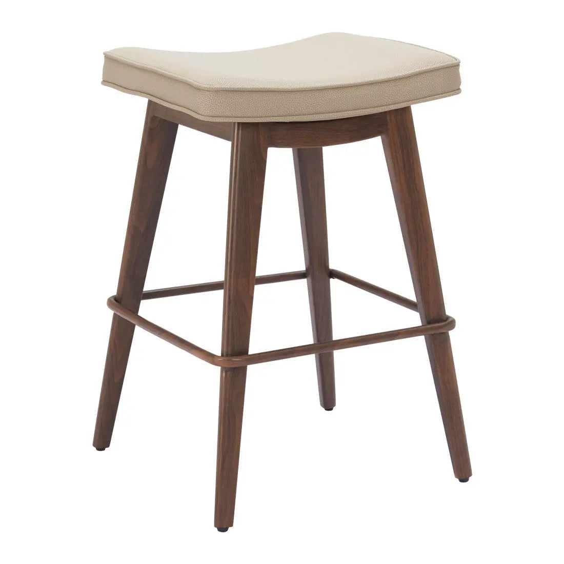 Set of Two 27" Beige and Walnut Faux Leather and Steel Backless Counter Height Bar Chairs Homeroots Living Room