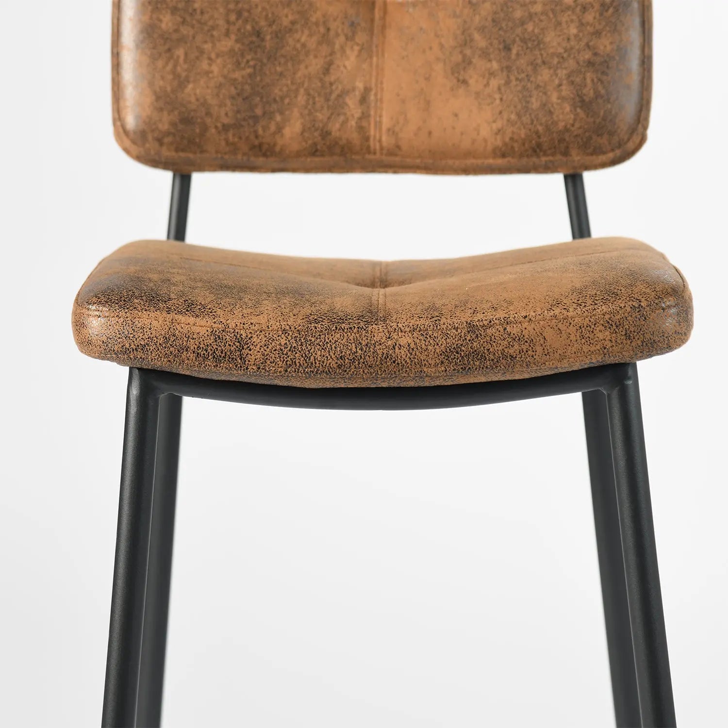 Set of Two 27" Brown And Black Faux Leather And Steel Low Back Counter Height Bar Chairs Homeroots Living Room