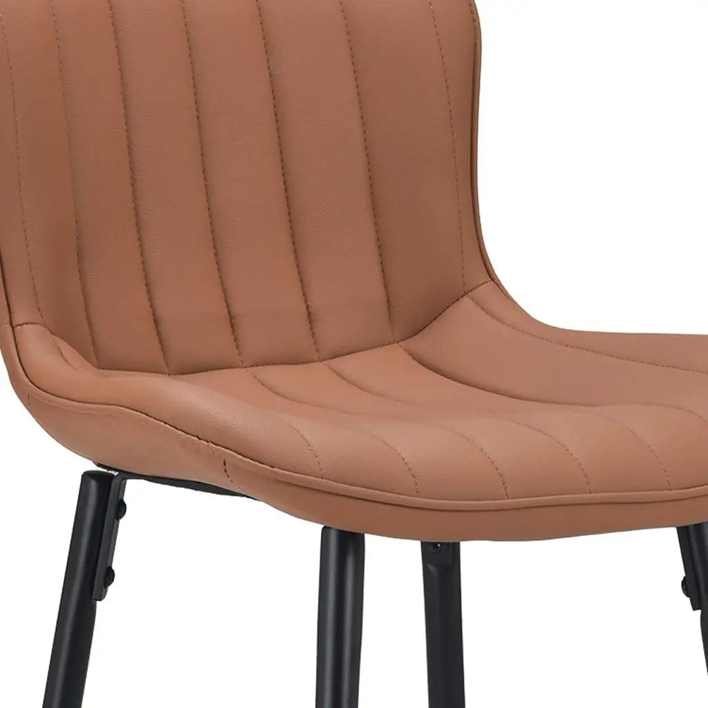 Set of Two 27" Brown and Black Faux Leather and Metal Low Back Counter Height Bar Chairs Homeroots Living Room