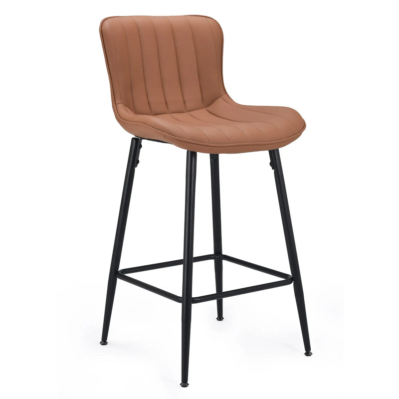 Set of Two 27" Brown and Black Faux Leather and Metal Low Back Counter Height Bar Chairs Homeroots Living Room