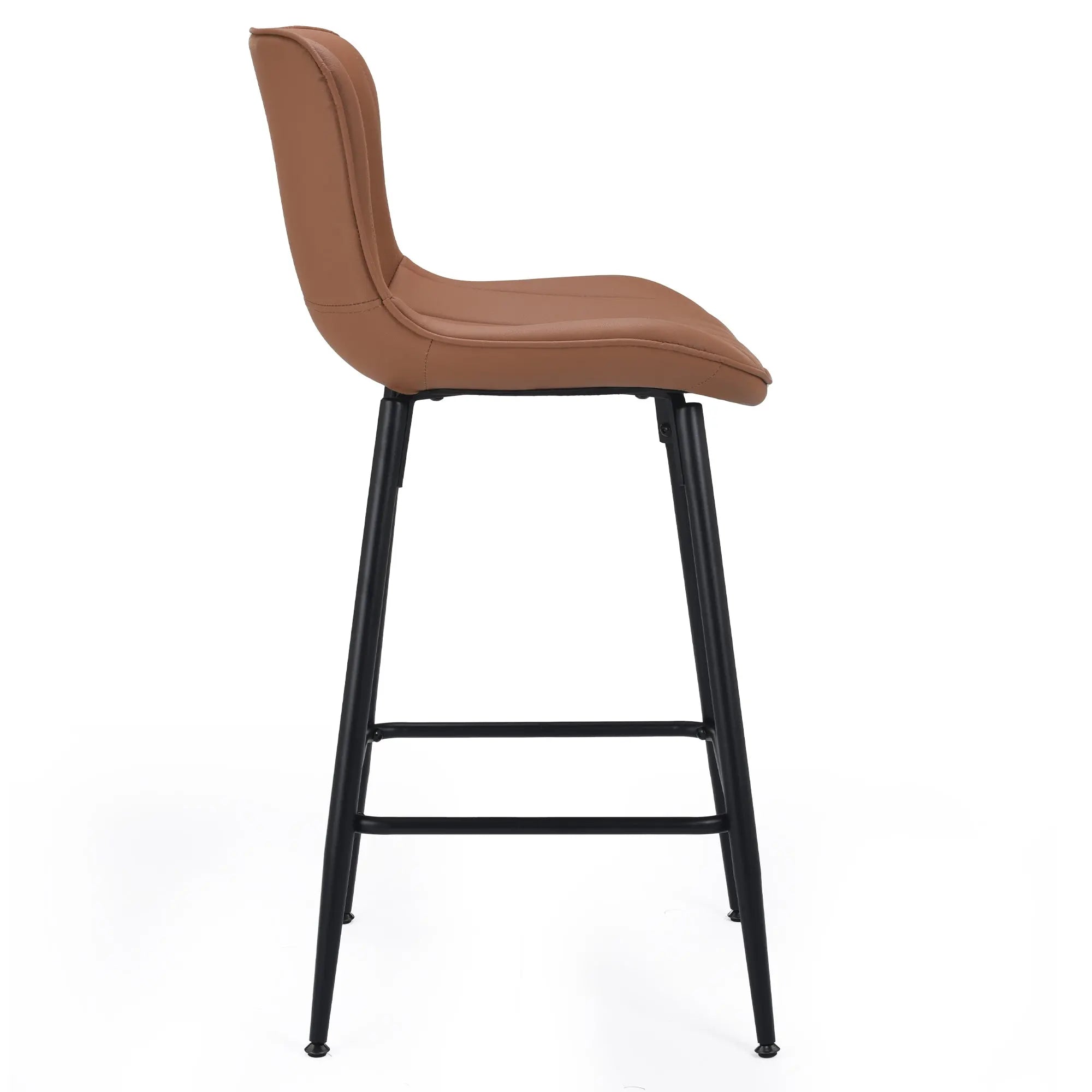 Set of Two 27" Brown and Black Faux Leather and Metal Low Back Counter Height Bar Chairs Homeroots Living Room