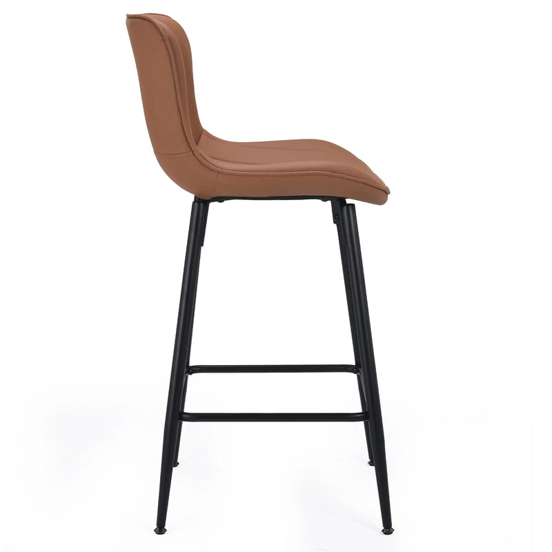 Set of Two 27" Brown and Black Faux Leather and Metal Low Back Counter Height Bar Chairs Homeroots Living Room