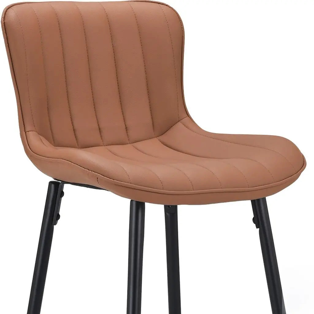 Set of Two 27" Brown and Black Faux Leather and Metal Low Back Counter Height Bar Chairs Homeroots Living Room
