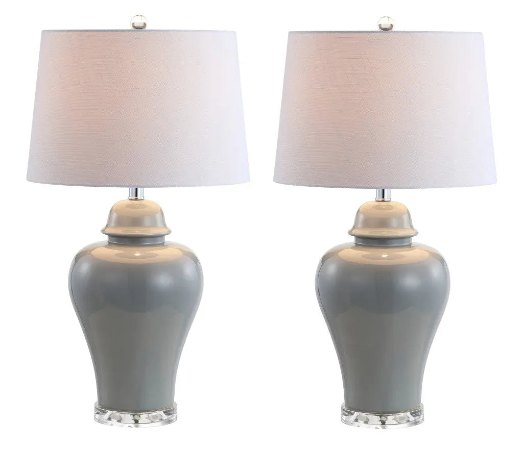 Set of Two 27" Clear Novelty Bedside Lamps With Empire Shades Homeroots Lighting