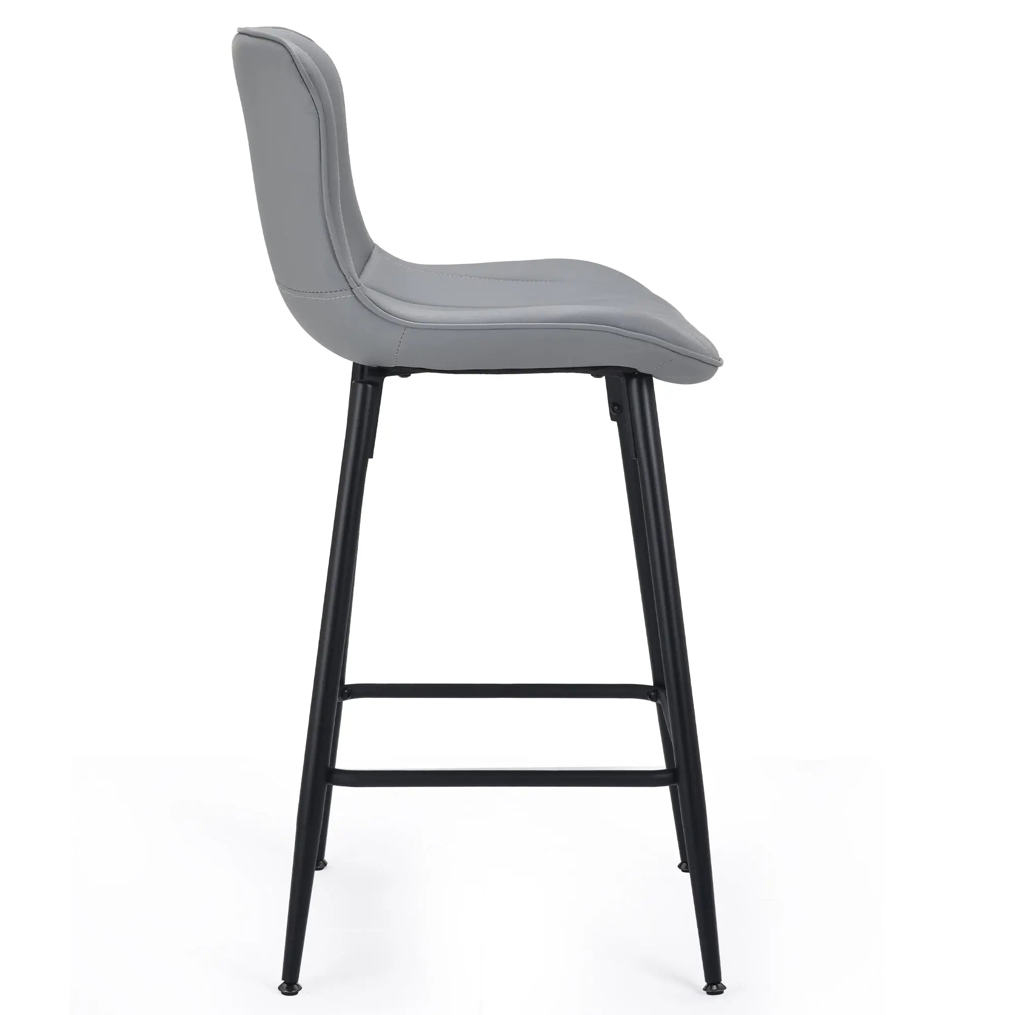 Set of Two 27" Gray and Black Faux Leather and Metal Low Back Counter Height Bar Chairs Homeroots Living Room