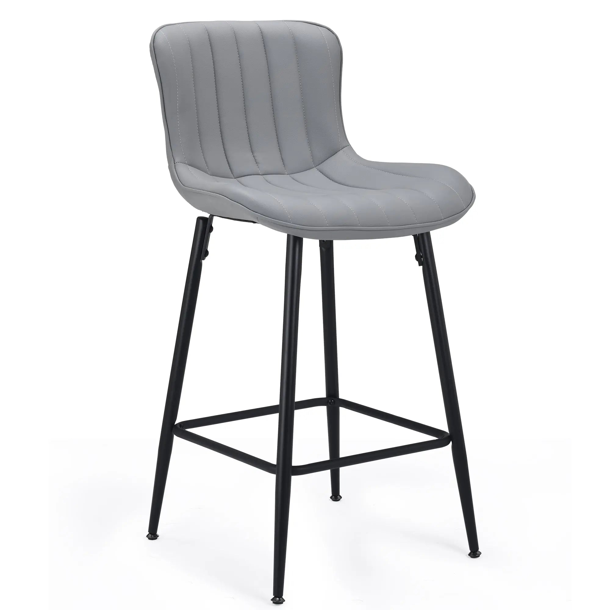 Set of Two 27" Gray and Black Faux Leather and Metal Low Back Counter Height Bar Chairs Homeroots Living Room