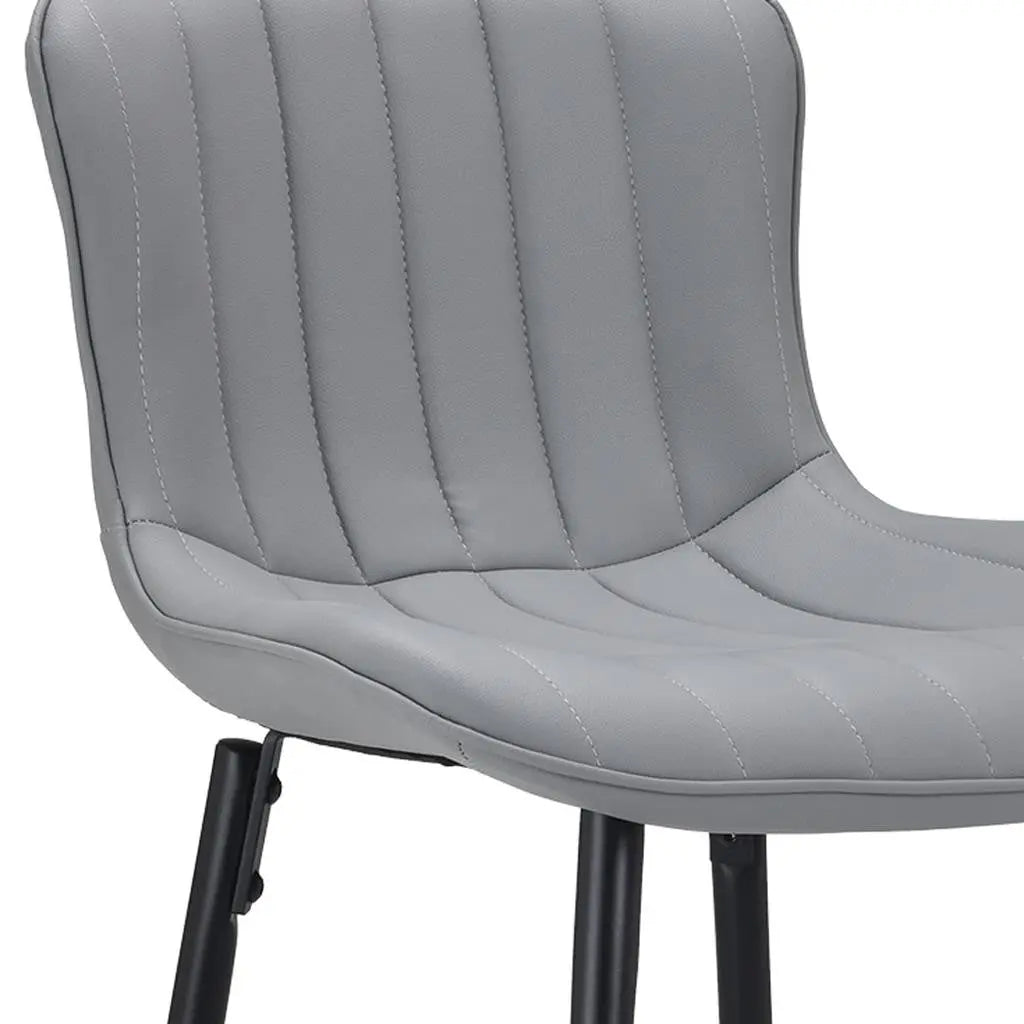 Set of Two 27" Gray and Black Faux Leather and Metal Low Back Counter Height Bar Chairs Homeroots Living Room