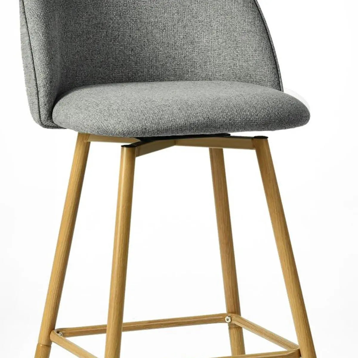 Set of Two 27" Gray and Oak Fabric and Metal Low Back Counter Height Swivel Bar Chairs Homeroots Living Room