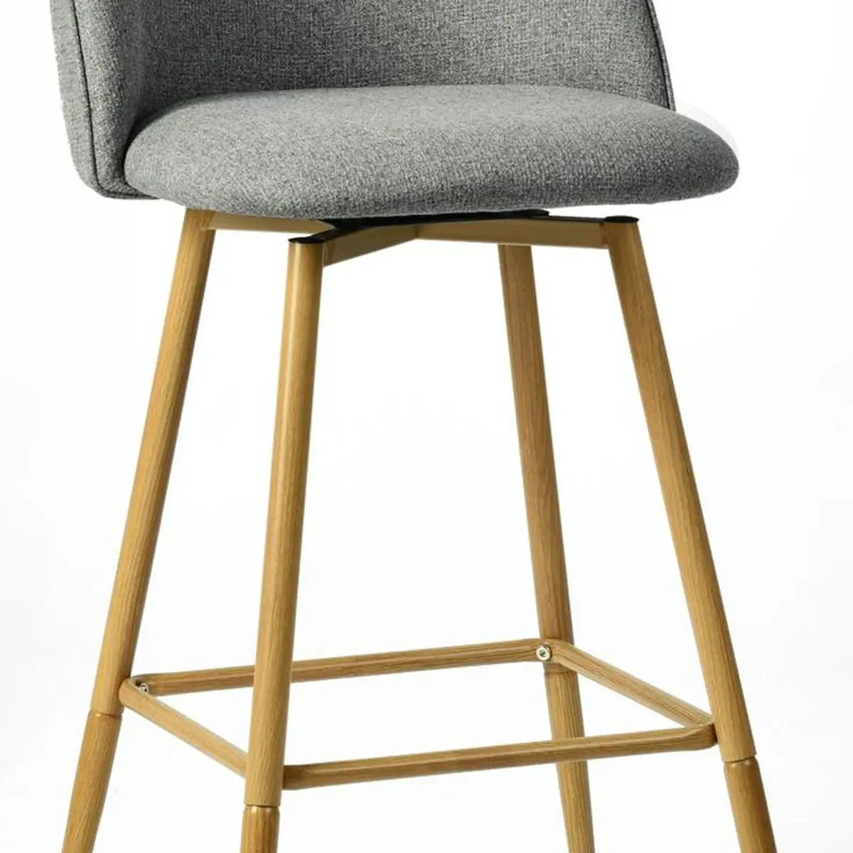 Set of Two 27" Gray and Oak Fabric and Metal Low Back Counter Height Swivel Bar Chairs Homeroots Living Room