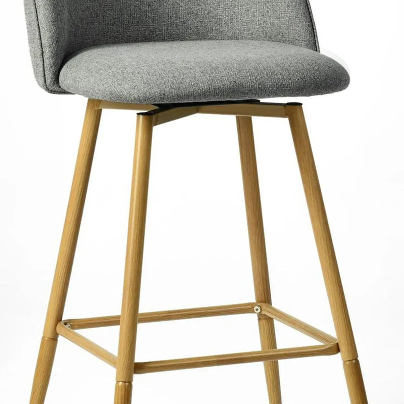 Set of Two 27" Gray and Oak Fabric and Metal Low Back Counter Height Swivel Bar Chairs Homeroots Living Room