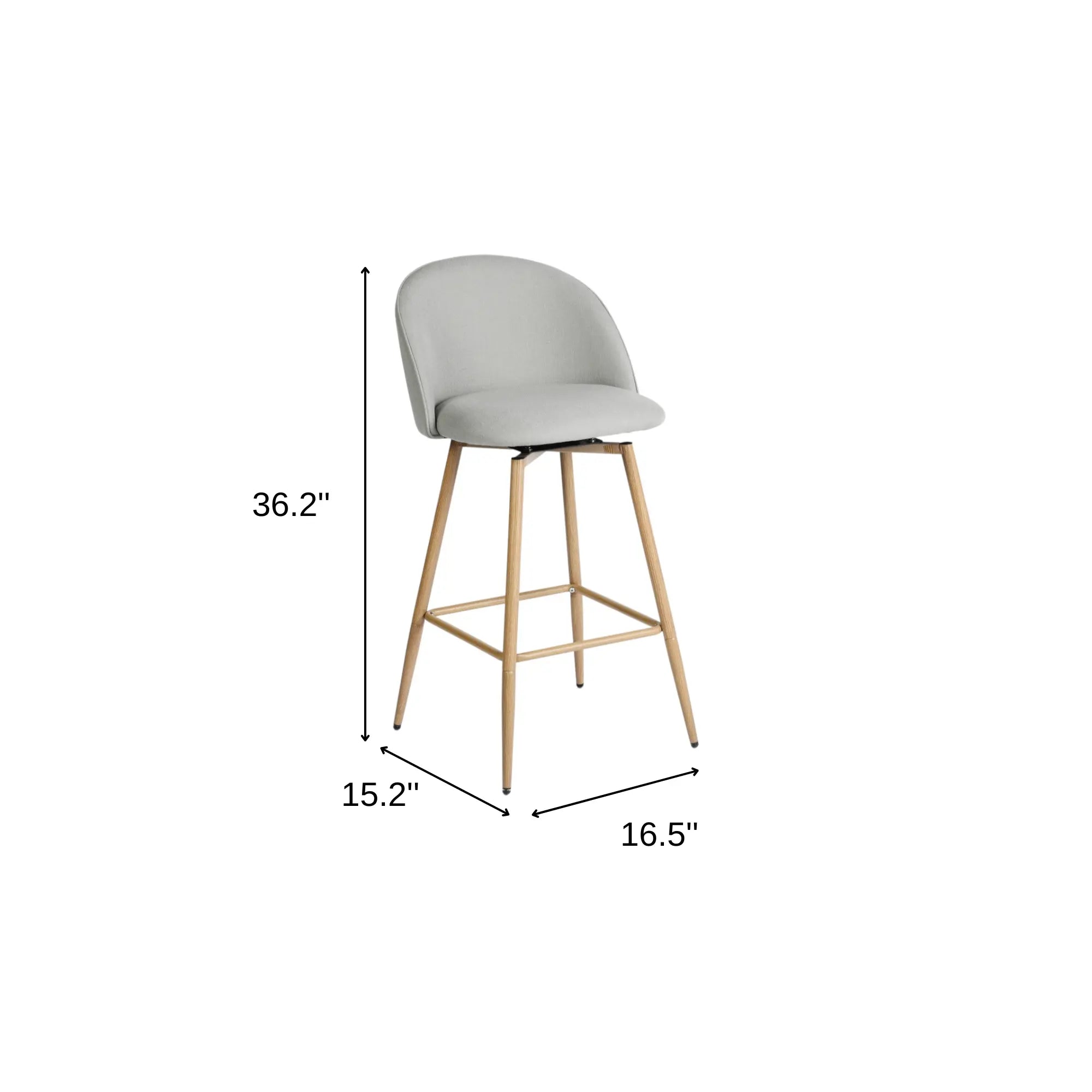 Set of Two 27" Gray and Oak Fabric and Metal Low Back Counter Height Swivel Bar Chairs Homeroots Living Room