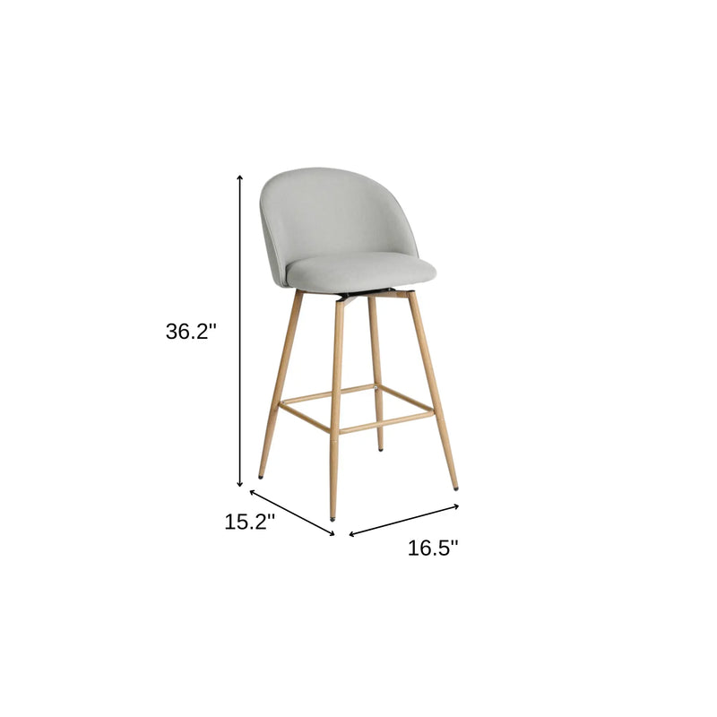 Set of Two 27" Gray and Oak Fabric and Metal Low Back Counter Height Swivel Bar Chairs Homeroots Living Room