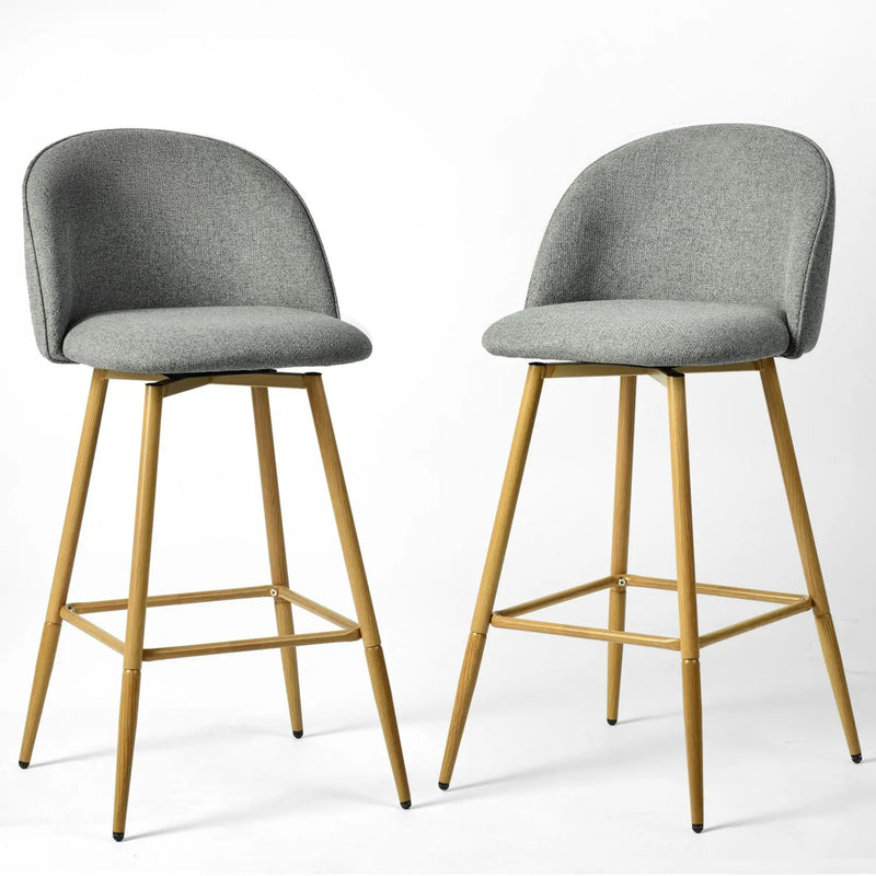 Set of Two 27" Gray and Oak Fabric and Metal Low Back Counter Height Swivel Bar Chairs Homeroots Living Room