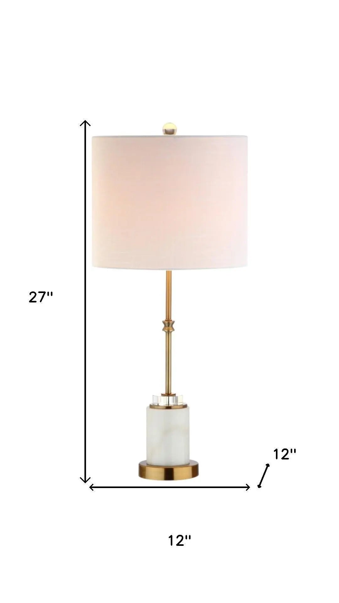 Set of Two 27" White And Brass Table Lamps With Drum Shades Homeroots Lighting