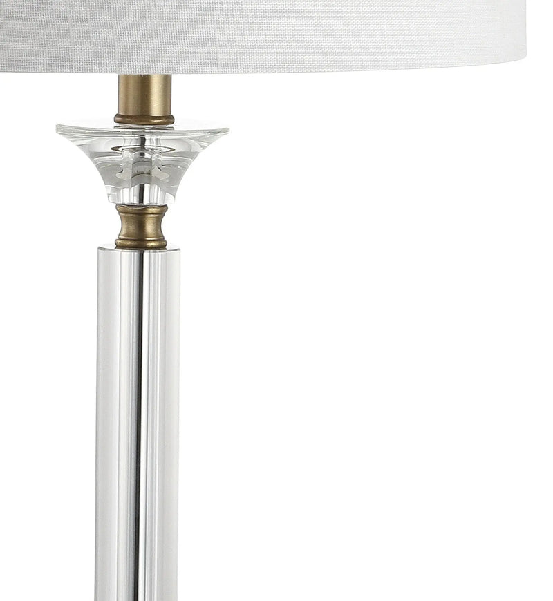 Set of Two 28" Clear And Gold Table Lamps With Drum Shades Homeroots Lighting