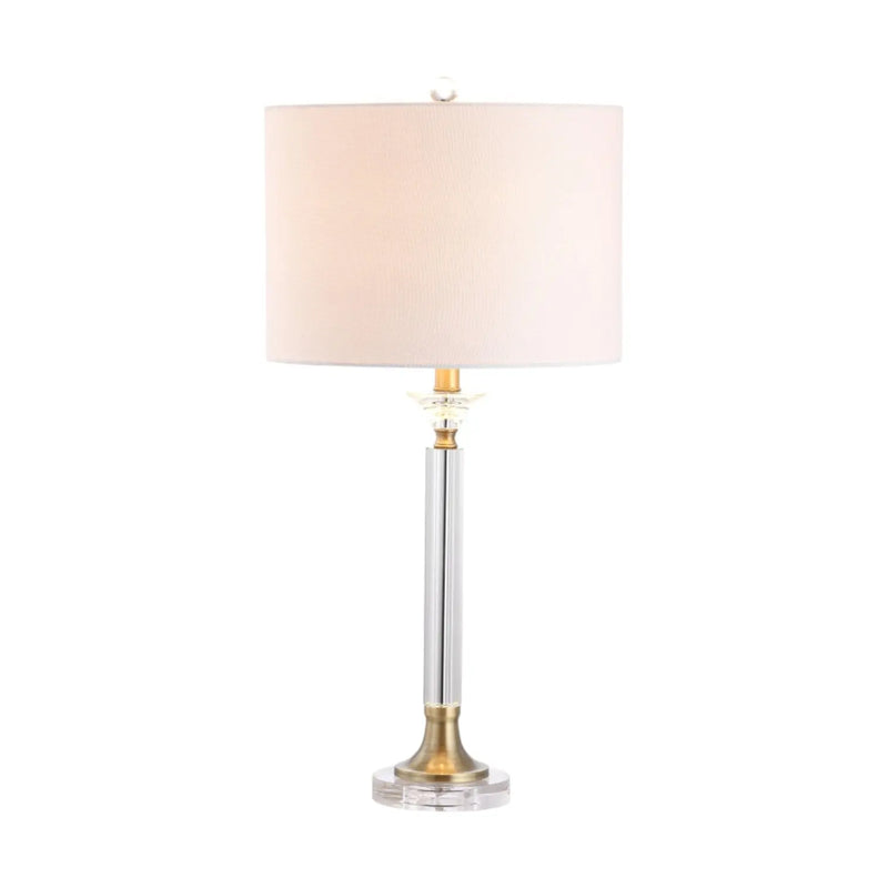 Set of Two 28" Clear And Gold Table Lamps With Drum Shades Homeroots Lighting