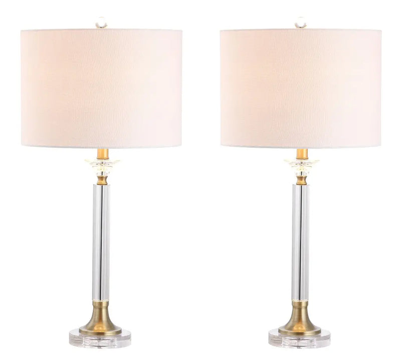 Set of Two 28" Clear And Gold Table Lamps With Drum Shades Homeroots Lighting