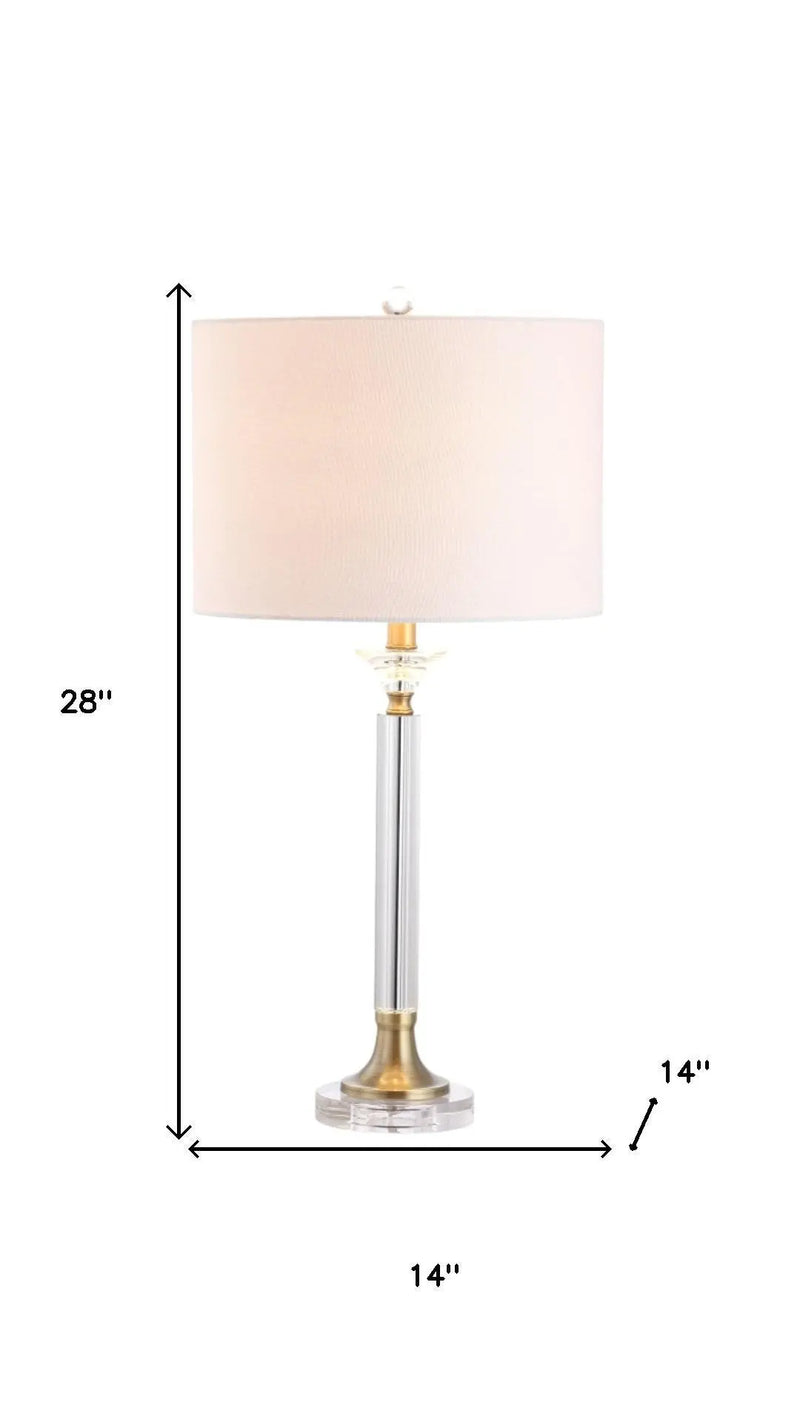 Set of Two 28" Clear And Gold Table Lamps With Drum Shades Homeroots Lighting